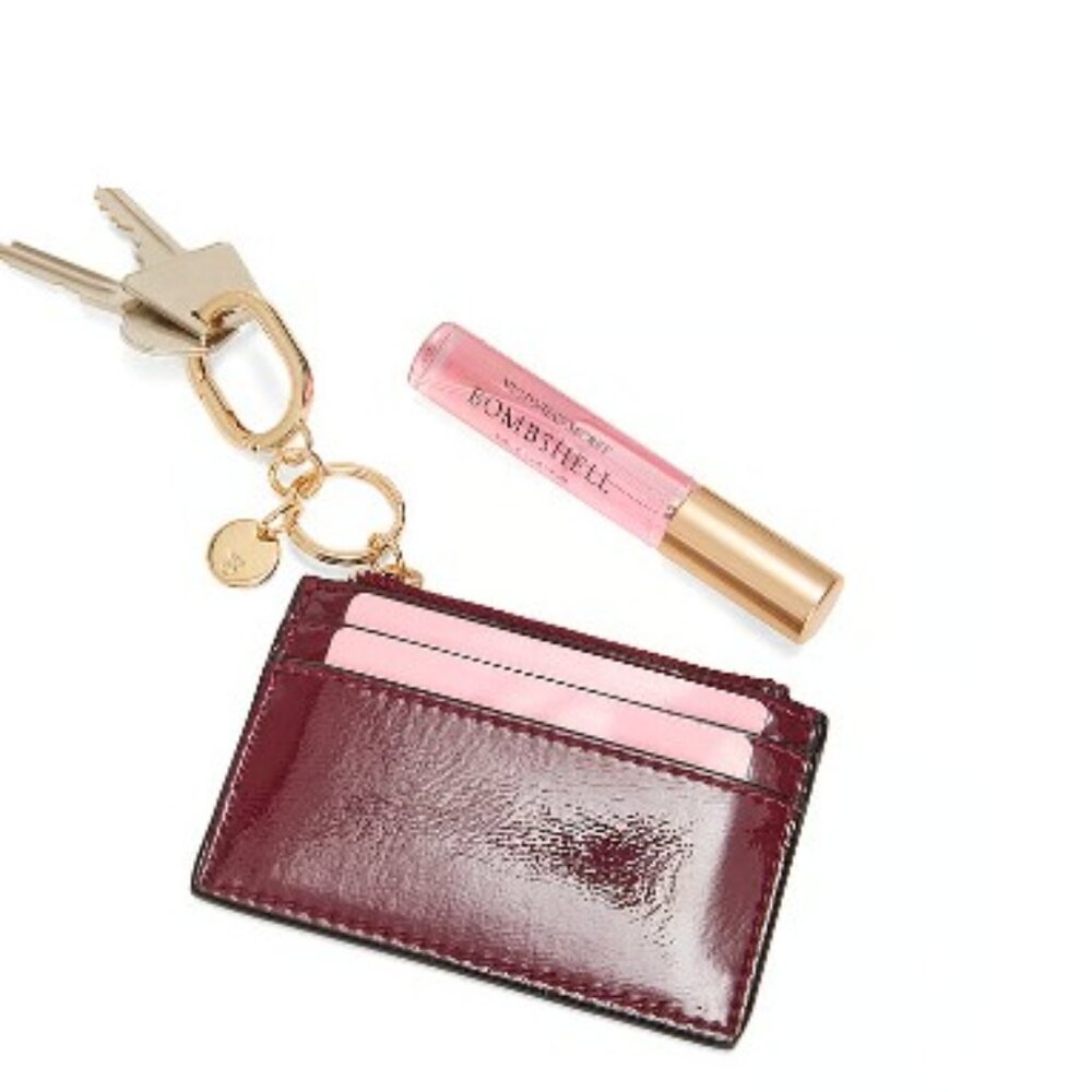 SEALED~ Victoria's Secret Classic Card Case Keychain - Sangria Red